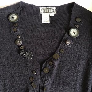 Curio Black Embellished V-Neck Cardigan